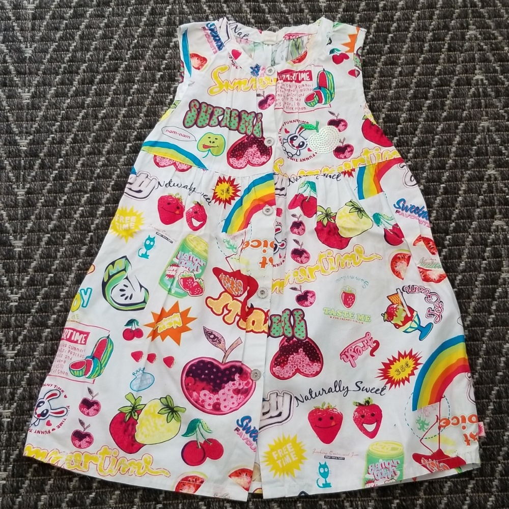Girls toddler 4 year Me Too dress fruits faces